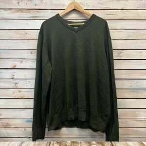 St Johns Bay Green V Neck Sweater Oversized Cotton Knit Classic Cabincore M XXL